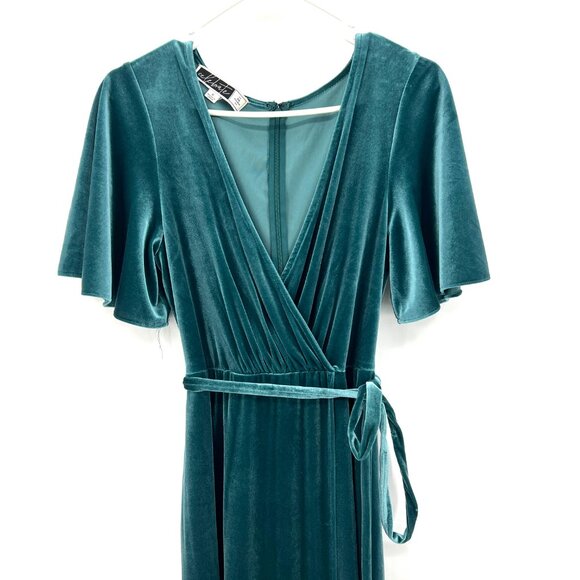 Celebrate DB Studio Green Velvet Short Sleeve Maxi Dress Women's 8 - Picture 2 of 6